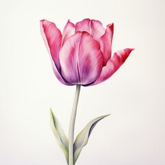 Pink peony colour watercolour tulip spring flower illustration on white background. Floral blossom concept