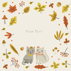 Autumn Background for text with cute cats - 641394901