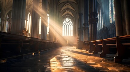 Himmlisches Licht: Eine Kirche im Sonnenschein - obrazy, fototapety, plakaty