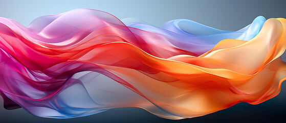 Abstract transparent shape of rainbow colors on a blue background. Banner. Generative AI