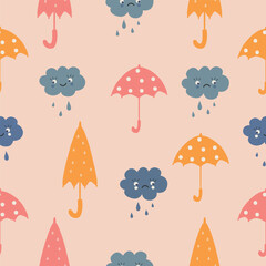 Fototapeta premium cute pattern of umbrellas and cloudes