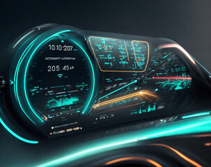 Fototapeta na wymiar Futuristic Car Dashboard: Advanced Tech and Real-Time Display