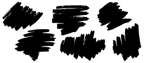 Vector set of hand drawn strokes. Brush paint stroke collection line. Grunge style elements set. Freehand Design. Charcoal lines isolated on white background.