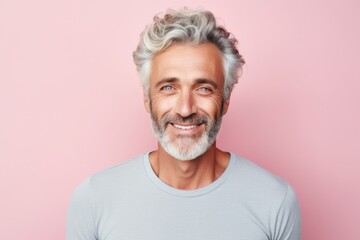 Portrait of a Fictional Handsome Casual White Man Isolated on a Plain Pastel Colored Background. Generative AI.