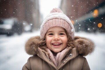 portrait of a little girl wearing coat in winter