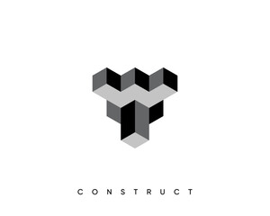 Construct logo design. 3d geometric vector symbol for construction, planning and structure.