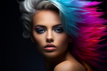 Naklejka premium Striking Woman with Vibrant Multicolored Hair 