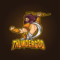 Mascot logo e-sports logo template vector editable design god war thunder