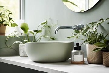 Fototapeta premium bathroom interior design template mockup beautiful basin counter top ideas showcase cosy clean and comfort home beautiful deisgn background