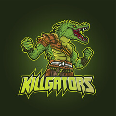 Mascot logo e-sports logo template vector editable design hunter crocodile warrior aligator