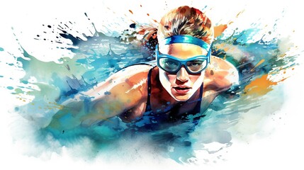 professional swimmer sportsman at swimming pool at competition, colorful illustration, generative AI