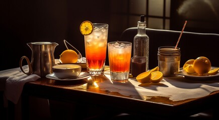 glass of alcoholic drink on the table with ice, alcoholic drink, alcoholic background, alcohol drink with ice on table