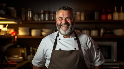 Fototapeta premium Smiling chef in professional kitchen 