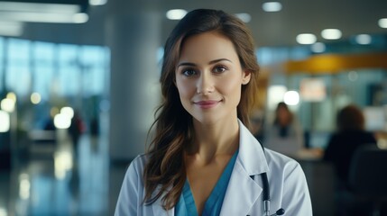 Obraz premium Young female doctor standing with arms crossed. Generative AI