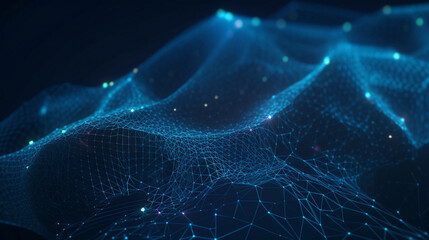 Plexus of abstract tosca geometrical on dark blue blackground, molecules illustration