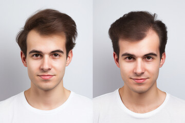 Generative ai collage photo compare hair treatment anti hair loss procedure before after image