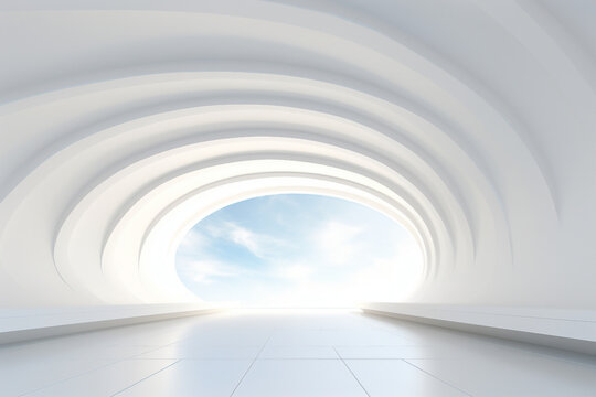 Abstract architecture background futuristic surreal white arched entrance 3d render picture created by generative AI