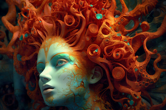 Composite collage picture image of female woman head red hair tentacles macro medusa gorgona myth picture generative ai