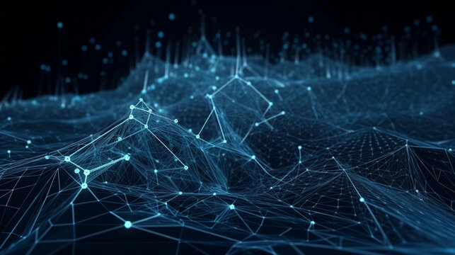 Plexus of abstract tosca geometrical on dark blue blackground, molecules illustration