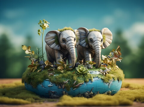 Photo World elephant day. Happy World Elephant Day generative ai