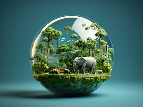 Photo world wildlife day with the animals Earth globe for World animal day ai generative