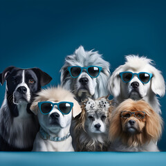 Photo group of dog celebrating world animal day on blue background generative ai