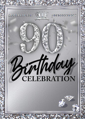90th Silver Birthday Invitation Diamond Glitter Template