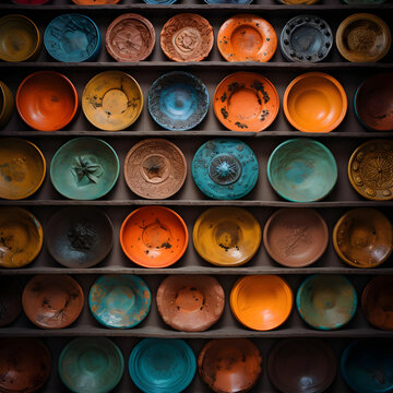 A pottery wall art piece from ClayCanvas, bringing texture and color to a space, photographed with a prime lens at f 1.8 Generative AI