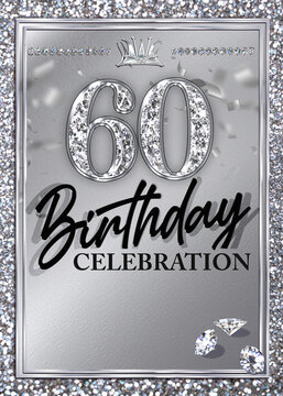 60th Silver Birthday Invitation Diamond Glitter Template