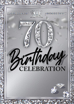 70th Silver Birthday Invitation Diamond Glitter Template