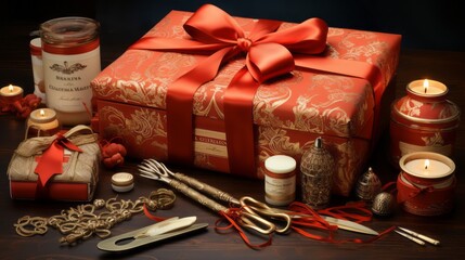 Fototapeta na wymiar christmas gift box with christmas decorations