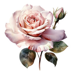 Pink watercolor rose flower isolated on white background. Generated AI