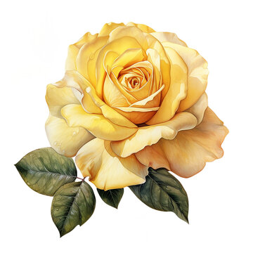 Yellow watercolor rose flower isolated on white background. Generated AI