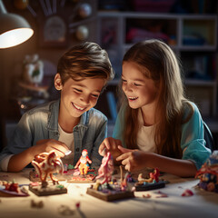 Fototapeta premium Children - boy and girl playing, developing abilities