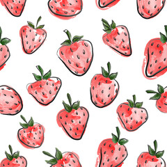 Hand drawing strawberry pattern illustration vector