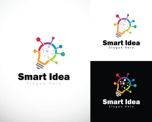 smart idea logo creative bulb connect design concept innovation brain technology network