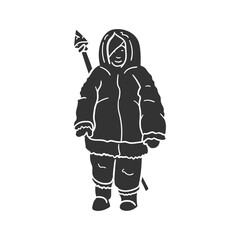 Eskimo Icon Silhouette Illustration. North Pole Vector Graphic Pictogram Symbol Clip Art. Doodle Sketch Black Sign.