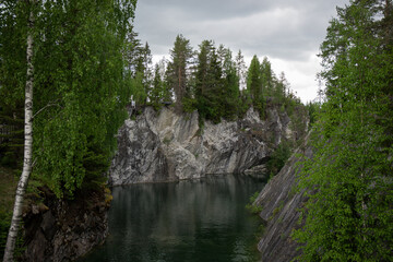 Marble canyon natural landscape by the lake.