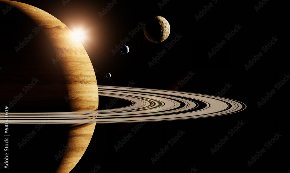 Poster 3d render, gas giant planet in deep space