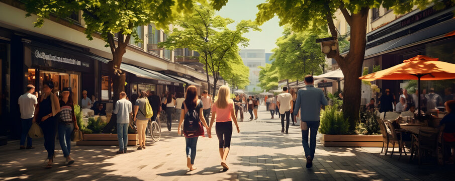 vue panoramique d'une rue commer&ccedil;ante avec pose longue