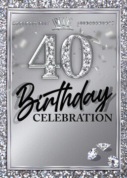 40th Silver Birthday Invitation Diamond Glitter Template