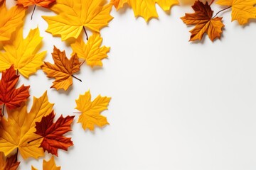Naklejka na ściany i meble Autumn simple background with a pumpkins and fall leaves. Generative AI