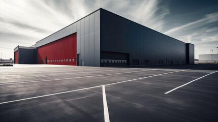 Modern logistics warehouse building structure. Generative AI - obrazy, fototapety, plakaty