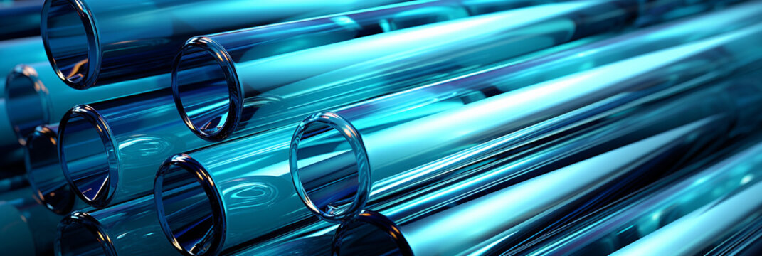 T&uuml;rkisblaue Glas Rohre mit sehr guten Eigenschaften f&uuml;r die Industrie, ai generativ