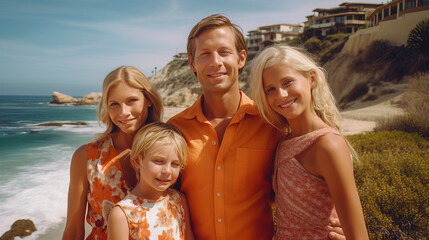 Fototapeta na wymiar La Jolla Cove Moments - Caucasian Family Vacation Portrait - Captured in Warm Vibrant Ambiance