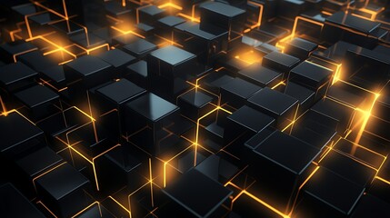 cube abstract wallpaper, modern, neon, glow in the dark, colorful, black and orange