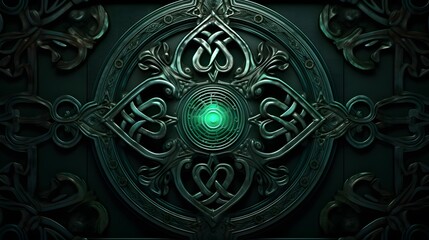 motif celtique vert métallique, généré par IA