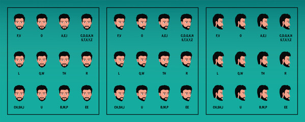 Cartoon male character kit. Man in casual clothing, different hands, legs poses and facial emotion. Characters constructor vector set