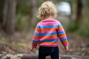 toddler walking on a hike in a park