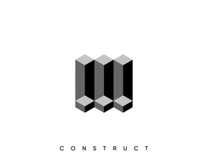 Construct logo design. 3d geometric vector symbol for construction, planning and structure.